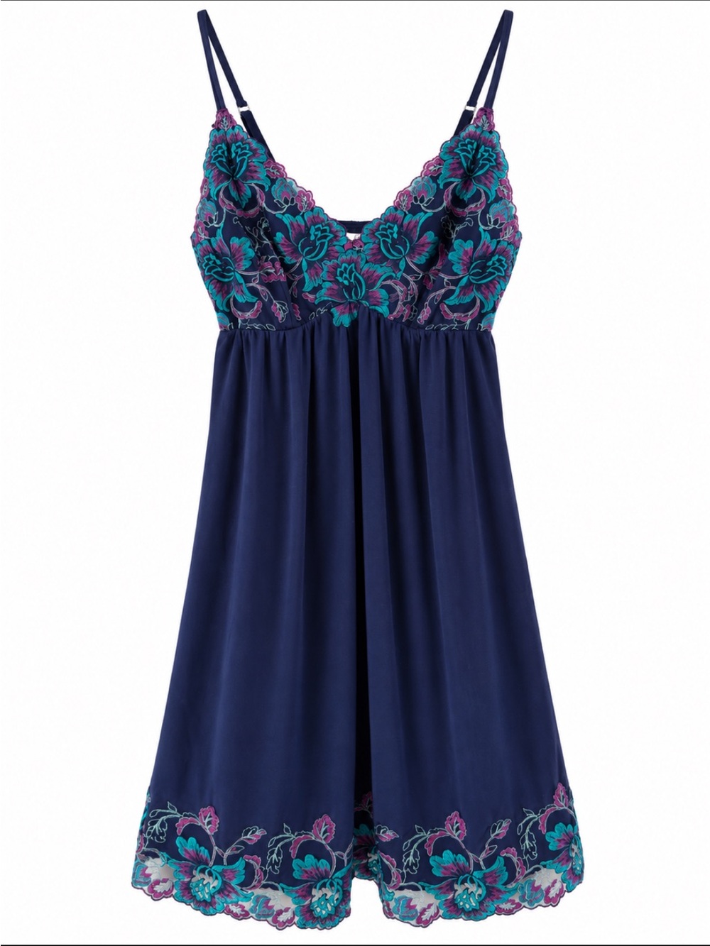 Soma Cool Nights Babydoll Nightgown XS Blue Chemise Floral Lace Romantic